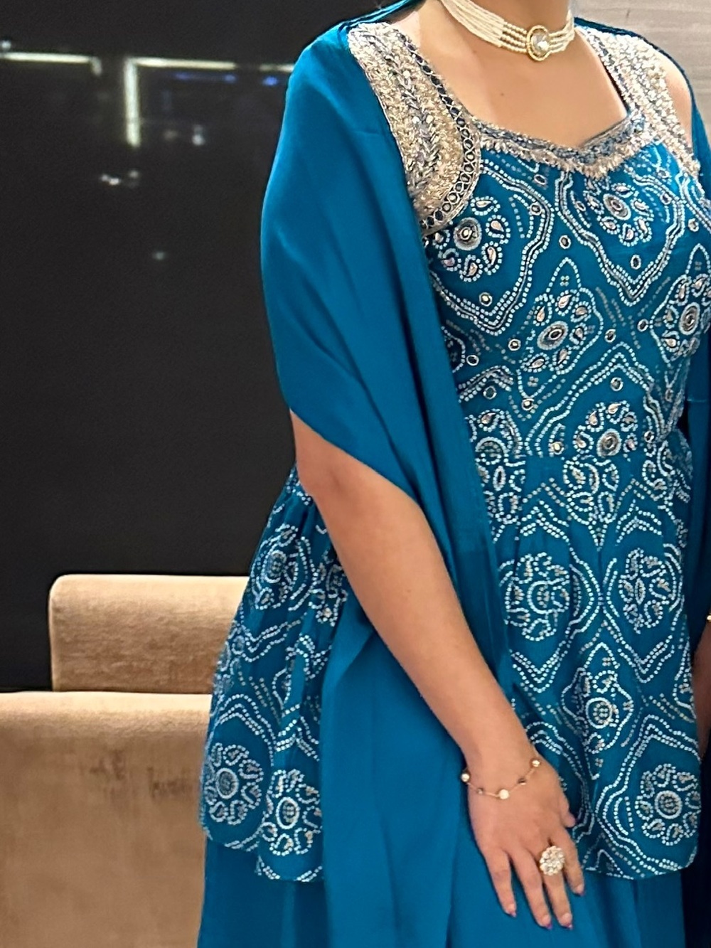 Peacock Blue Bandhani Peplum Kurti & Skirt Set | Indo-Western Festive (L) - Picture 2 of 2